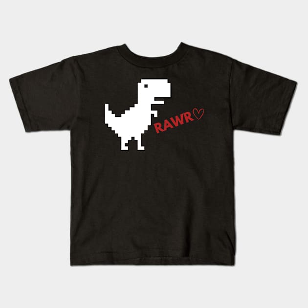 Rawr Dinosaur Happy Valentines Day - Game Pixel Dinosaur Kids T-Shirt by JK Mercha